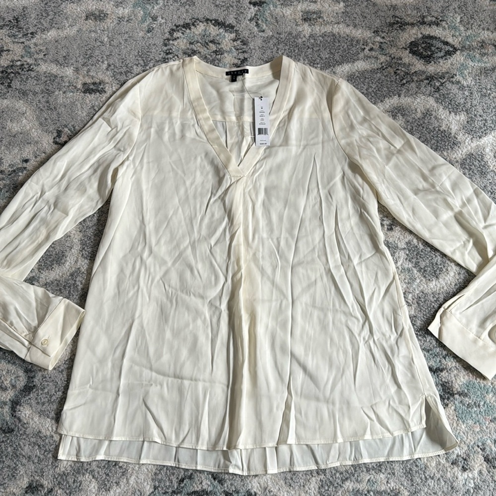 Theory Cream Silk Blend Blouse